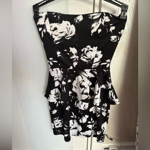 Black and white floral, mini dress body con